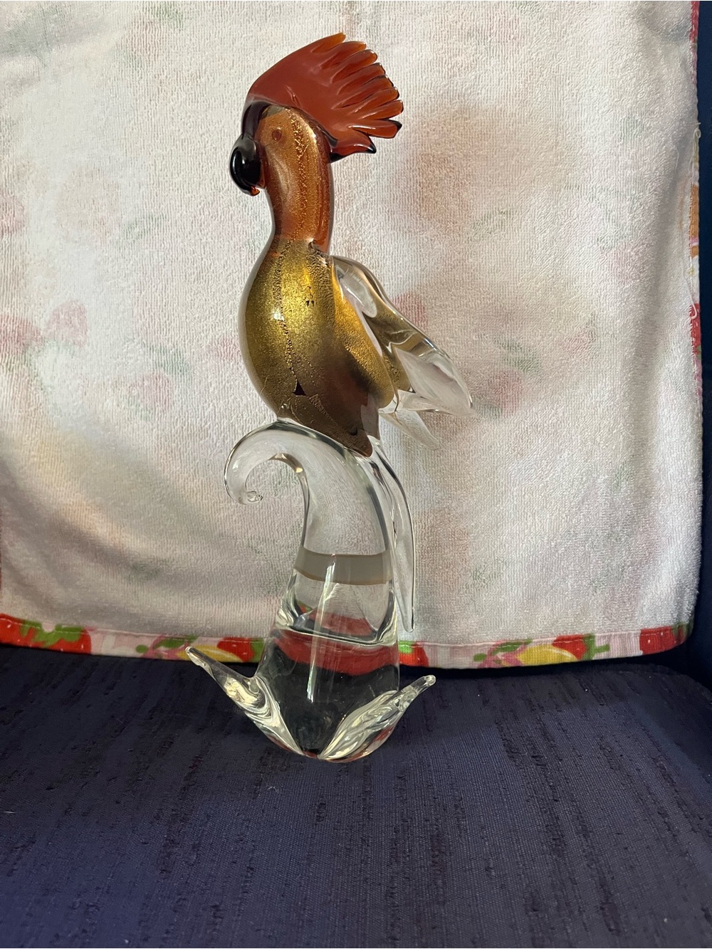 Zane Murano Signed Cockatoo w/Amber, Gold and Clear Blown Glass